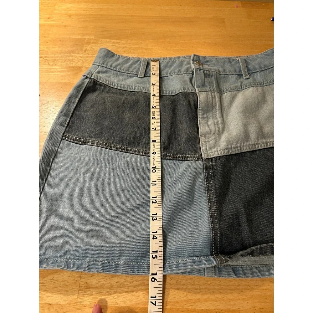 Wild Fable Patchwork Denim Mini Skirt Womens Blue Colorblock Y2K Festival Boho 6